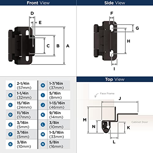 Amerock 1 Pair 3/8" Inset Oil-Rubbed Bronze Self-Closing Wrap Hinge - color: Oil Rubbed Bronze, size: 3/8 Inch (10 mm) Inset