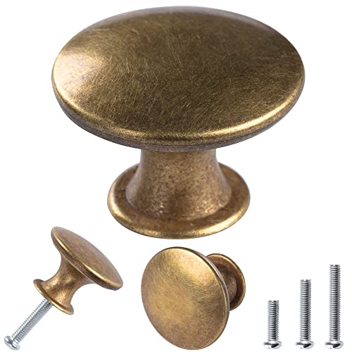 8 Pack Delicate Design Round Antique Brass Kitchen Cabinet Knobs Cupboard Door Knobs 1.18-INCH Yellow Bronze Drawer Handle Pulls Dresser Knobs with 8 Pcs Screws for Bathroom Drawer Door Hardware - color: Brass
