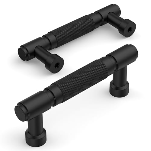 Amerdeco 10 Pack Matte Black knurled Cabinet Pulls 3" | Drawer Pulls Cabinet Hardware Kitchen Cabinet Handles for Bathroom ZH0072 - color: Matte Black, size: 3" hole center