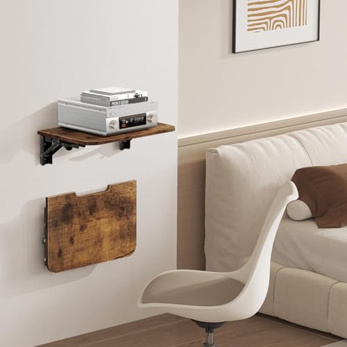 Homode Projector Shelf for Wall, Foldable Floating TV Shelf, Rustic Brown - color: Rustic Brown