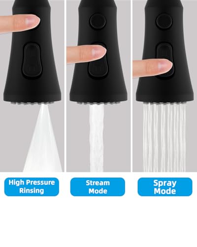 Hibbent Pull Down Kitchen Faucet Head Replacement with 15 Adapters - color: Matte Black, style: Stay on sprayer without hold button