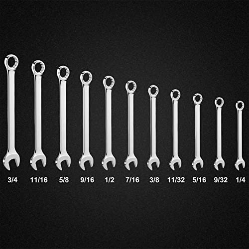 11-Piece SAE Combination Wrench Set in Roll-up Pouch, Non-Skip Inch Sizes 1/4 to 3/4” | Chrome Vanadium Steel with Mirror Finish | Ideal for General Household, Garage Workshop, Auto Repairs and More - size: 11-Piece SAE Set