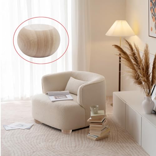 2 Inch Solid Oak Wood Bun Feet, Set of 4 - Unfinished Round Furniture Legs for Sofa, Couch, Chair, Ottoman & Cabinet | Includes Screws, Mounting Plates & Rubber Pads - size: 2 inch Hanger Bolt
