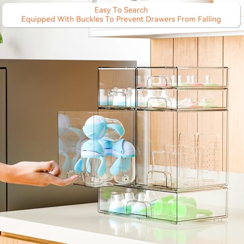 Yieach 6 Set Clear Baby Bottle Organizer for Countertop,BPA FREE Bottle Station Organizer for Breast Pump Parts,Pacifier and Baby Accessories,Stackable Drawers for Bathroom,Cabinet,Pantry Organization - style: 6 PACK