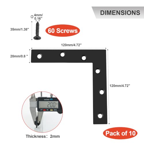 SAYAYO Flat L Bracket, 120x120mm / 5" x 5" Stainless Steel L Mending Plate - color: Black, size: 120x120mm-10pcs, style: L Shape
