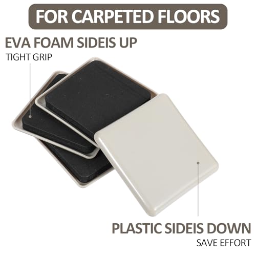 20pcs 3.5 Inch Furniture Sliders, Square Sliders for Moving Furniture