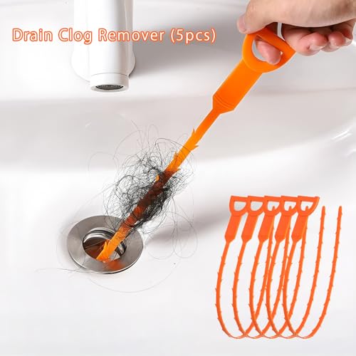 Drain Clog Remover (5pcs)＆Drain Auger 16 FT (1pcs)＆Drain Snake Hair Remover (1pcs),Toilet Plumbing Snake Set for Toilet Sewer Shower Kitchen Bathroom Tub Clogged Drains Opener Cleaning Tool - color: Set 16.4FT
