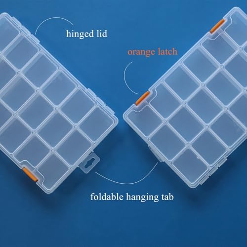 4 Pack 18 Grids Clear Plastic Storage Box with Dividers, Transparent Organizer Container Case for Small Parts, Bead, Button, Jewelry, Diamond, Craft Supplies,Sewing Kit, DIY Accessories - size: 18 Grids