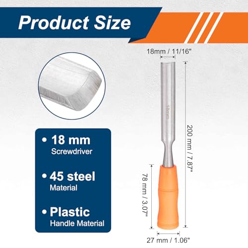 HARFINGTON 2pcs Wood Chisel 11/16" Carbon Steel Inner Beveled Edge Blade Wood Working Flat Chisel with Plastic Non-Slip Handle for Woodworking Carving DIY Projects, Orange - size: 11/16"