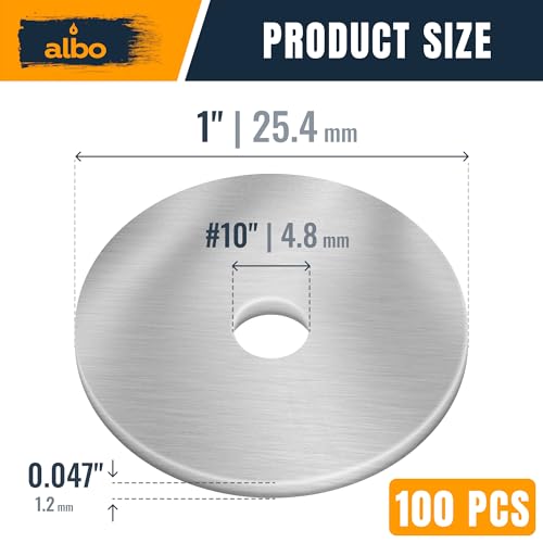 ALBO 100 Pcs #10 x 1 304 Stainless Steel Fender Flat Washers - size: #10x1" - 100pcs