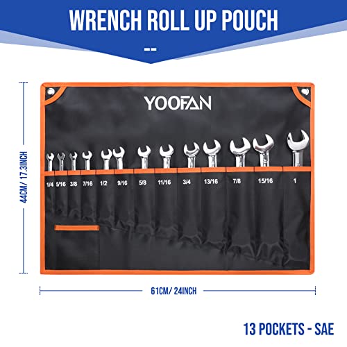 Wrench Roll Up Pouch – Wrench Organizer, Wrench Bag with Handle, Wrench Holder for Hanging - size: 13 Pockets SAE