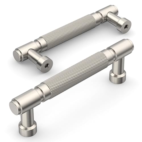 Amerdeco 10 Pack Brushed Satin Nickel knurled Cabinet Pulls 3.75" | Drawer Pulls Cabinet Hardware Kitchen Cabinet Handles for Bathroom ZH0072 - color: Brushed Satin Nickel, size: 3.75" hole center