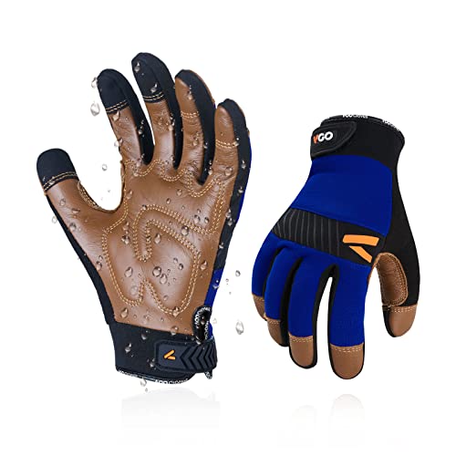 Vgo... 1-Pair Safety Work Gloves for Men,Anti-Vibration,Abrasion Resistant,Leather Work Gloves (XL,Blue, CA9765) - size: X-Large (Pack of 1), style: Blue&brown-cow Leather