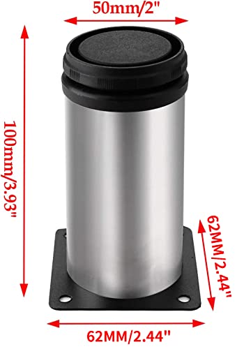 4 Pack Furniture Leg Set, 2" Dia 4" H Adjustable - size: 4 Inch