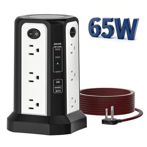 PASSUS PD65W USB C Fast Desktop Power Strip Surge Protector - color: Black White-4C1A