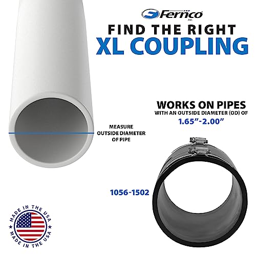 Fernco XL 1056-1502 1-1/2 in Flexible Pipe Coupling, Extra-Long 6.88 in DWV Sewer/Drain Connector, Fits OD 1.65–2.00 in, Cast Iron/PVC/Lead/Steel (Pack of 2) - size: 1.5" to 1.5" (Pack of 2)