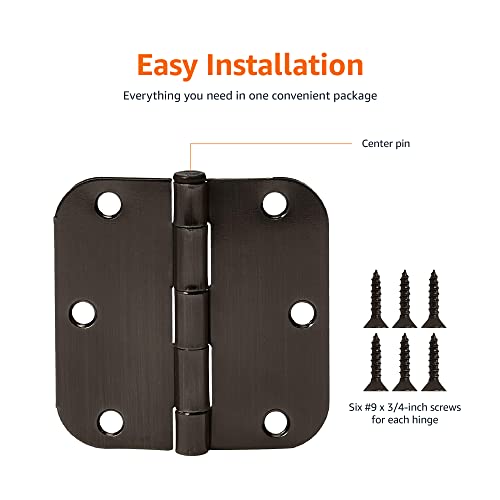 Amazon Basics Rounded 3.5 Inch x 3.5 Inch Door Hinges, Oil Rubbed Bronze, 72 Count (Pack of 1) - color: Oil Rubbed Bronze, size: Pack of 72