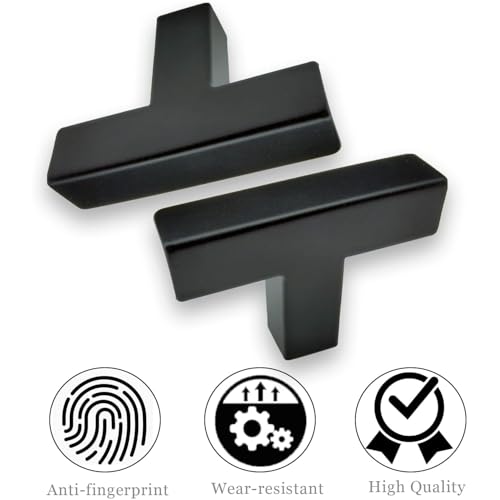 Cabinet Pulls Single Hole Cabinet Knobs, 10 Pack Square Matte Black T Bar Cabinet Handles Drawer Cabinet Knobs Cupboard Hardware Cabinet Handles, Stainless Steel Single Hole - size: Single Hole (0 inch Centers/0mm)