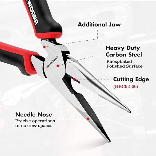 ARROW Needle Nose Pliers, 8-inch Long Nose Cutting Pliers with Wire Cutter - size: 8 Inch
