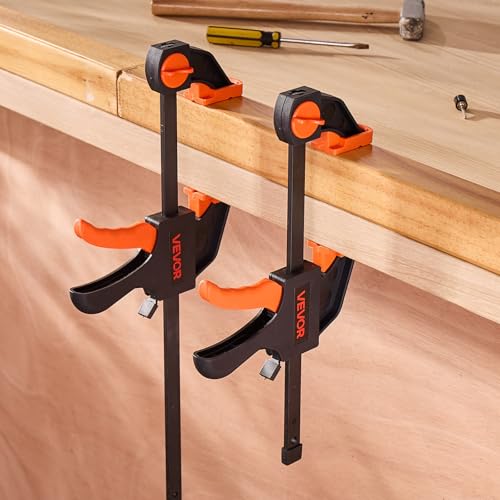VEVOR Bar Clamps for Woodworking, 2-Pack 12 inch and 2-Pack 6 inch, One-Handed Clamp/Spreader, Quick-Grip F-Clamp with 154 lbs Load Limit, Premium Plastic and Steel, for Woodworking Metal working - size: 12"(4 Pack), style: Quick Grip