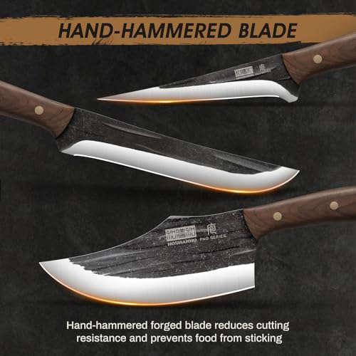 HOSHANHO Butcher Knife Set, Sharp Kitchen Knife Set & Roll Bag Gift for Men | Hand Forged 8PCS Butcher Chef Knife Set with Meat Cleaver Knife & Bone Chopper Knives & Fillet Knives for Home, Camping, BBQ - size: 6.5"
