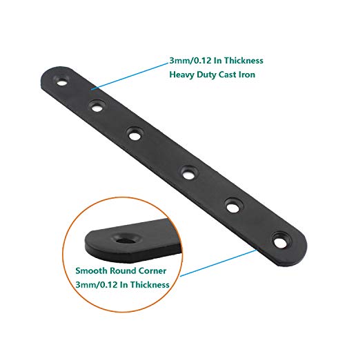 4 Pack Flat Mending Plate for Wood, ULIFESTAR Black Iron Flat Straight Brace Brackets Metal Repair Fixing Wood Brace Joining Plates Connector for Repairing Wooden Furniture with Mounting Screws - size: 6.3 x 0.79 x 0.12 inches