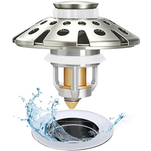 AzWzz Bathroom Sink Drain Strainer, 3 in 1 Pop Up Bathroom Sink Stopper - color: Brushed Nickel