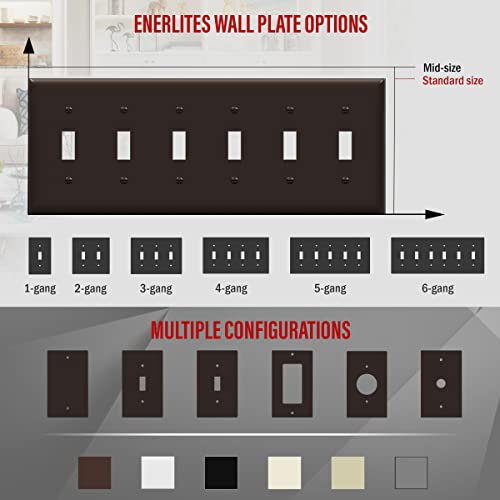 ENERLITES Six Gang Light Switch Wall Plate, Toggle Switch Plate, 6-Gang Standard Size 4.50" x 11.81", Unbreakable Polycarbonate Thermoplastic, 8816-BR, Brown - color: Brown, size: Standard Size