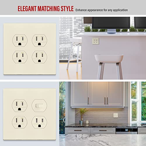 ENERLITES Screwless Double Duplex Outlet Covers Wall Plate, Light Almond - color: Light Almond, size: Screwless