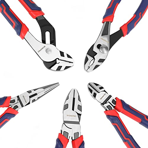 WORKPRO Pliers Set, 5-Piece Premium Cr-V Pliers Kit with Storage Pouch - size: 5-piece