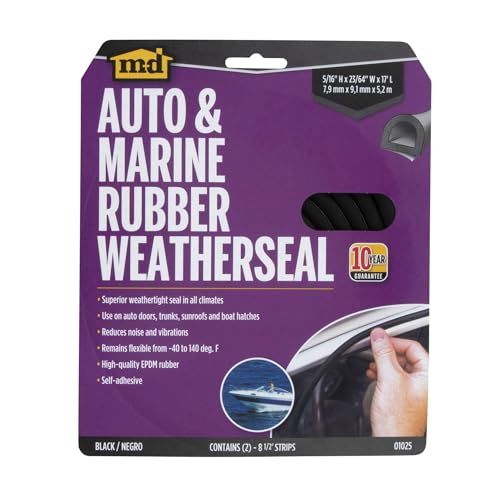 MD Building Rubber Auto & Marine Weatherseal, Black, 17ft | EPDM Rubber Material, Peel-and-Stick Backing, Cut-to-Length Strip, Seals Drafts Moisture Dust Insects - size: 17 Ft.