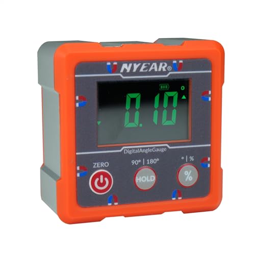 NYEAR Digital Electronic Angle Gauge Type-C Rechargeable, Four sided strong magnet, IP67 waterproof rating, Measures 0-90 and 0-180 Degree Ranges, Measures and Sets Angles or TAN