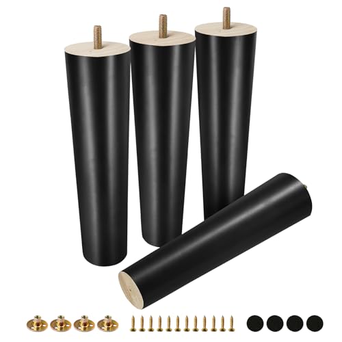 FoDau770 Rubber Wood Legs 9", Straight Taper, 5/16"-18 Thread, Black, 4pcs | Wood Couch legs - Mid Century Sofa Legs - Furniture legs Replacement for Cabinet Dresser Chair Ottoman - color: Black, size: 9 Inch - Straight (90°)