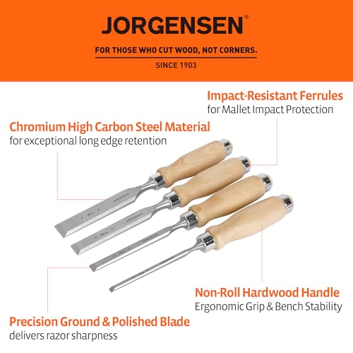 Jorgensen 4-Piece Wood Chisel Set, 1/4", 1/2", 3/4", 1" - size: 1/4", 1/2", 3/4", 1"