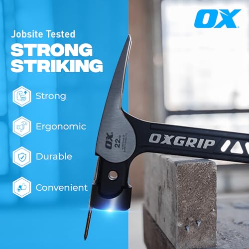 OX Ultrastrike 20oz Anti Vibe Framing Claw Hammer, Martillo de Construccion - size: 20-oz, Smooth Face