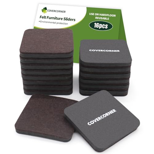 Felt Furniture Sliders for Hardwood Floors 16 PCS, 3 1/2" Brown - size: 16 PCS 3 1/2'' Brown