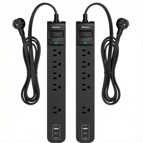Addtam 2 Pack Power Strip Surge Protector – 5 Wide Spaced Outlets 3 USB - color: Black & Black, size: 6 FT