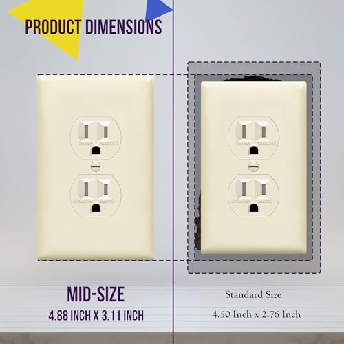 ENERLITES Mid-Size Duplex Outlet Covers Wall Plate, 1 Pack, Light Almond - color: Light Almond, size: Mid-Size