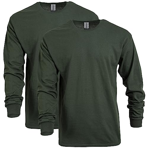 Gildan Adult Heavy Cotton Long Sleeve T-Shirt, Style G5400, 2-Pack - color: Forest Green, size: Large