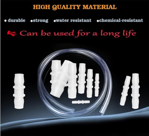 50Pcs Plastic Hose Barb Fittings Assortment, 10 Sizes of Equal Barbed Hose Pipe Fitting Connector Adapter Union Splicer Joint for Air Gas Water Liquid Fuel Line Catheter Tube Pump Adapters