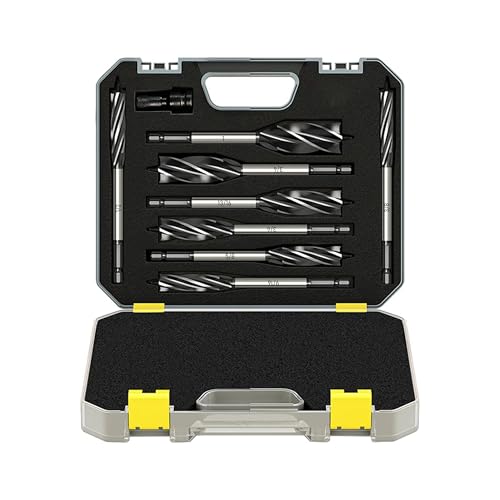 Wood Drill Bit Set 8Pcs 3/8 Inch - 1 Inch Auger Drill Bits for Wood and 1/2 Inch Drive Impact Drill Adapter, 1/4 Inch Quick Change Hex Shank - size: 3/8 - 1 Inch