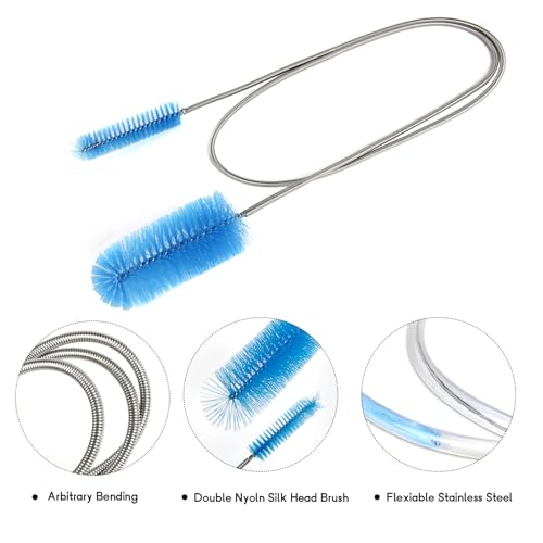 12 Pack Glass Tube Pipe Cleaner Brush Set, 17Inch Long Handle Nylon Brush | For Neck Bottle, 8.2 Inch Various Diameter Tube Straw Brush with Hook, 35 Inch Flexible Double Ended Hose Brush