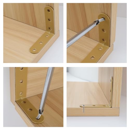 Wealrit 8 pcs Gold L Shape Brackets,Right Angle Corner Brace,2.28" Length - size: 2.28"