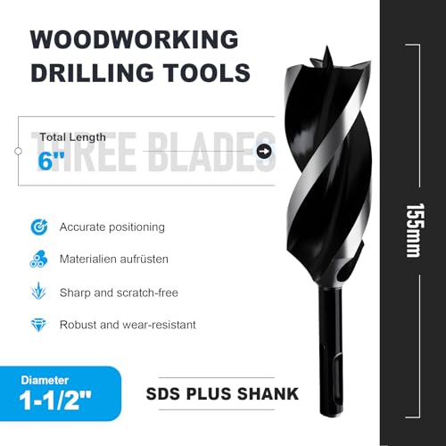 1-1/2" x 6" Auger Drill Bit with SDS Plus Shank for Wood - size: 1-1/2"x6"