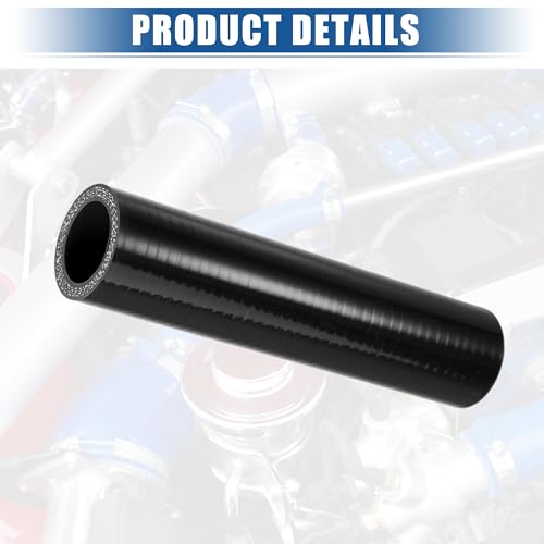 uxcell 1" ID 6" Length 4-Ply Reinforced High Temp Straight Coupler Silicone Reducer Hose Black for Car Intercooler Intake Piping - size: 1" ID
