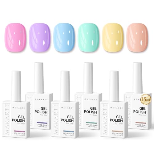 Makartt Pastel Gel Nail Polish Set 15ML: 6 High-Gloss Colors - color: Summer Spritz