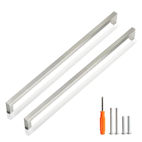 Cabinet Pulls Brushed Nickel Cabinet Handles Square Drawer Pulls, 10 Pack 15 Inch Stainless Steel Kitchen Door Cupboard Cabinet Handles, Cabinet Hardware Drawer Handles, 384mm Hole Centers - color: Brushed Nickel, size: Two Hole - 15 inch Hole Centers(384
