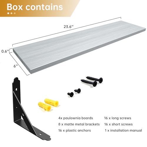 ROMGUAR CRAFT Wood Wall Floating Shelves Set of 4, 23.6" x 6" - Light Grey - color: Light Grey, size: 23.6" x 6"