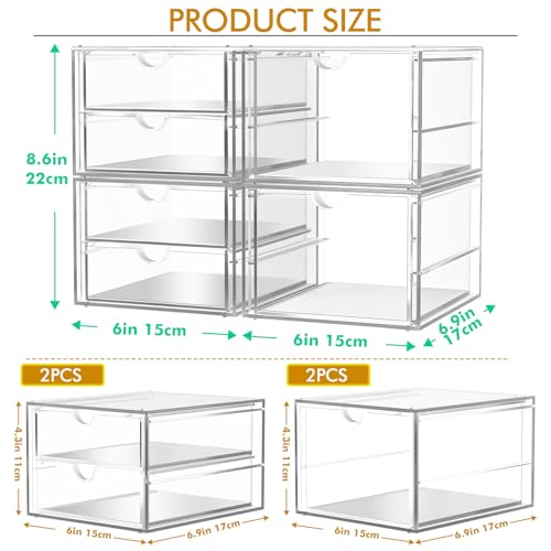 caktraie 4-Pack Acrylic 6-Drawer Office & Makeup Storage Organizer,Desk - size: 6 Drawers