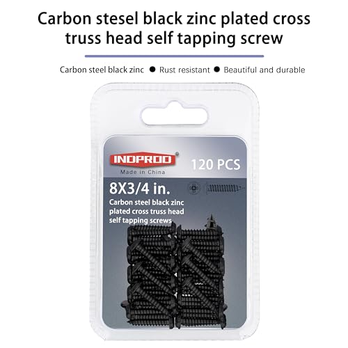 Black Wood Screws 3/4 Inch, 120Pcs Self Tapping Wood Screw #8 x 3/4", Zinc Plated Steel, Modified Truss Head, Phillips Drive, Carbon Steel, for Drywall/Metal/Plastic/Furniture, Black - size: #8 x 3/4"
